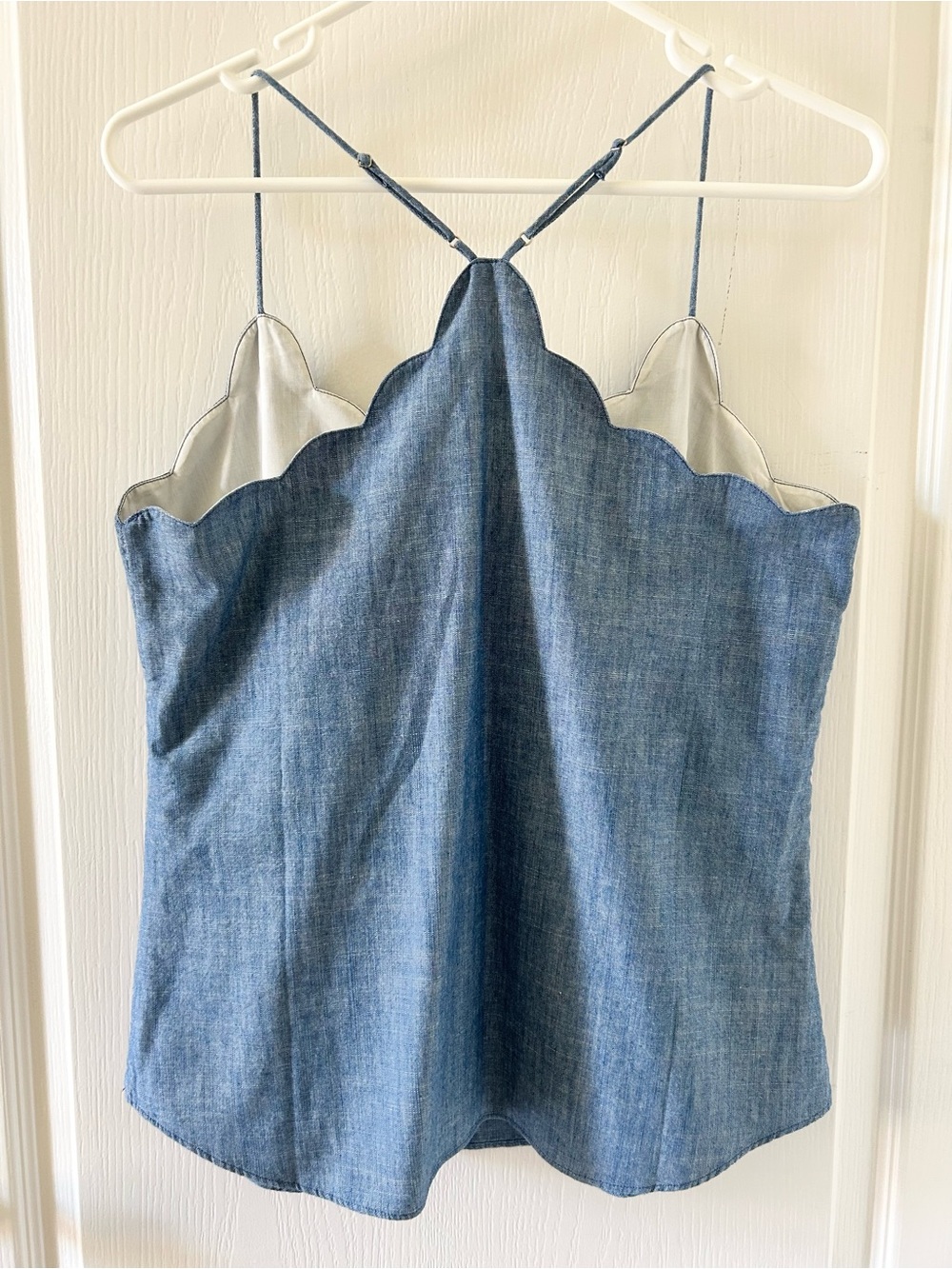 J. Crew Chambray Scalloped Spaghetti Strap Cami - Blue - Picture 2 of 4